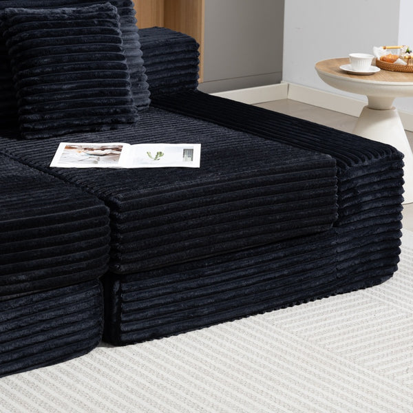English Elm Double Cloud Plush Chaise Lounge Sofa Bed with Deep Seat, No Assembly, Ultra-Soft Corduroy Comfort Black W794S00004