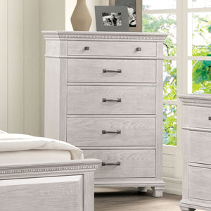 English Elm 1pc Chest Transitional Weathered Finish 5-Drawer Tall Dresser with Dentil Molding and Metal Knobs Grey Mix 39 L x 20 W x 51 H B2741P370388