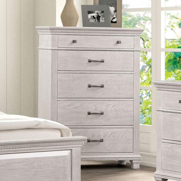 English Elm 1pc Chest Transitional Weathered Finish 5-Drawer Tall Dresser with Dentil Molding and Metal Knobs Grey Mix 39 L x 20 W x 51 H B2741P370388