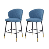 Christopher Knight Home® - Noble House - - Counter Height Bar Stools Set Of 2, Jacquard Upholstered Bar Chairs, Metal Footrest And Frame For Kitchen,Dining Room,28"H Seat Height , Blue