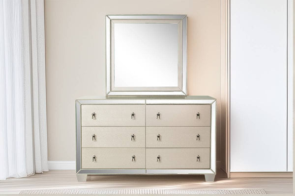 English Elm Traditional Elegant 6-Drawer Dresser with Antique Finish and Decorative Pulls for Spacious Bedroom Storage Silver 65 L x 21 W x 38 H B011P395082