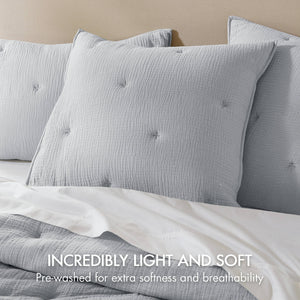JLA Home Harbor House Blue - Cotton breathable muslin Euro sham with crinkled gauze and delicate embroidery for cozy layered style Blue HH11-1892