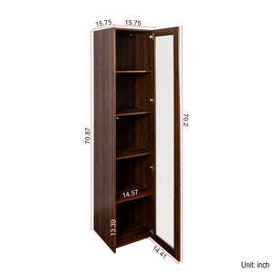 English Elm Display Cabinet Glass Doors Curio with 5 Shelves and LED Lighting, Dustproof Bookcase for Dolls Decor W331P281123