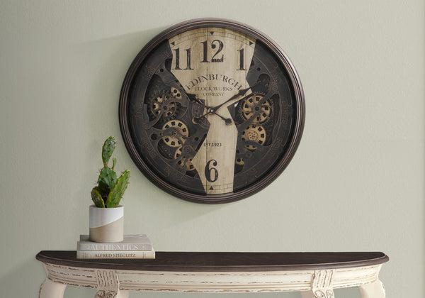 English Elm Clocks, 30" Oversized Wall Clock With Gear Mechanism - Industrial Brown Decor For Any Space B2710P287132