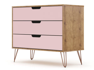 English Elm Rockefeller 35" Dresser with 3 Smooth-Glide Drawers, Metal Splayed Legs, TV-Ready Storage, Anti-Tip Pink B365P398128