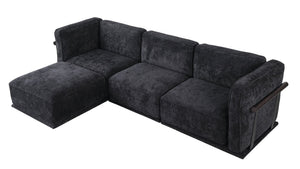 English Elm 102 Inch Linen Modular Sectional Sofa with Hidden Storage and Cloud Cushion Comfort Black W1099S00193