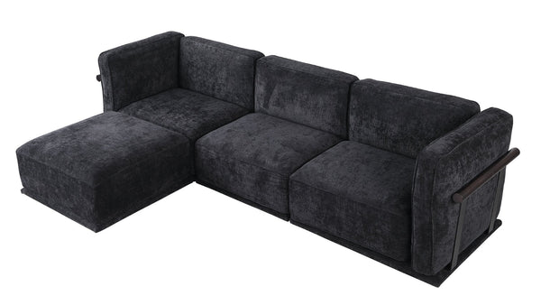 English Elm 102 Inch Linen Modular Sectional Sofa with Hidden Storage and Cloud Cushion Comfort Black W1099S00193