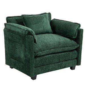 English Elm 55.32*39.76" Boucle Single Sofa with Ottoman, Wide Deep Cushion, Wrapped Arms, Storage Pockets, Cozy Contemporary Appeal Dark Green W2715P269753
