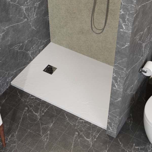English Elm Goodyo 32"x48" White ABS Acrylic Shower Base with Anti-Slip Slate Texture, Drain Kit & 304 SS Cover W1223S00009