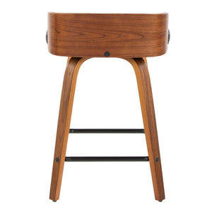 English Elm Maya 24" Mid-Century Counter Stool Set of 2 — Swivel Walnut Wood Frame, Charcoal Fabric, Square Footrest B202S00078