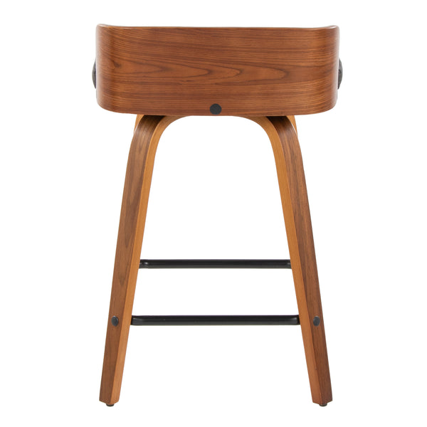 English Elm Maya 24" Mid-Century Counter Stool Set of 2 — Swivel Walnut Wood Frame, Charcoal Fabric, Square Footrest B202S00078