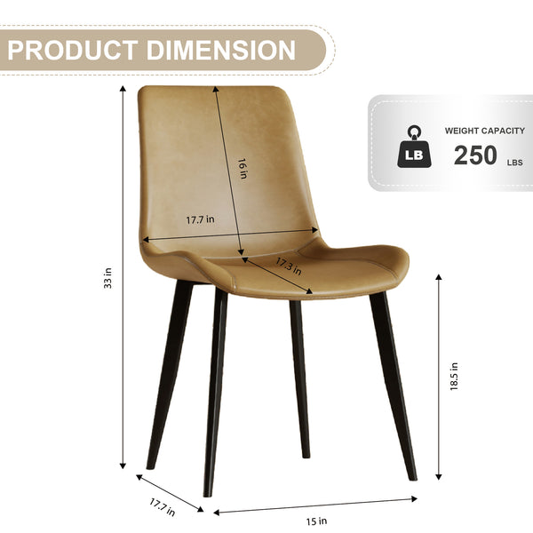 English Elm Modern dining chair set of 4 with PU leather seats, carbon steel legs, ergonomic cushion, easy clean assembly and versatile seating for home, office, cafe, conference rooms Brown W509P340587