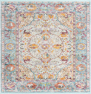 Unique Loom Baracoa Rumba Machine Made Border Rug Light Blue, Cream/Gold/Orange/Purple/Red 8' 2" x 8' 2"