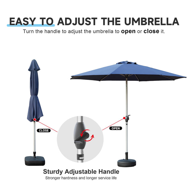 English Elm 9FT Patio Umbrella with Crank & Tilt, 180G UV‑Resistant Waterproof Canopy, Wind‑Vent, 8 Ribs Navy Blue W1859P195945