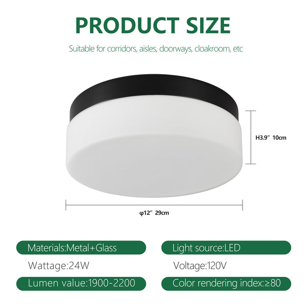 English Elm 1 LED Flush Mount Ceiling Light Fixture 24W 12 Inch Round Surface Lamp Energy Saving 3-Mode Durable Safety Rated Black W2312P375009