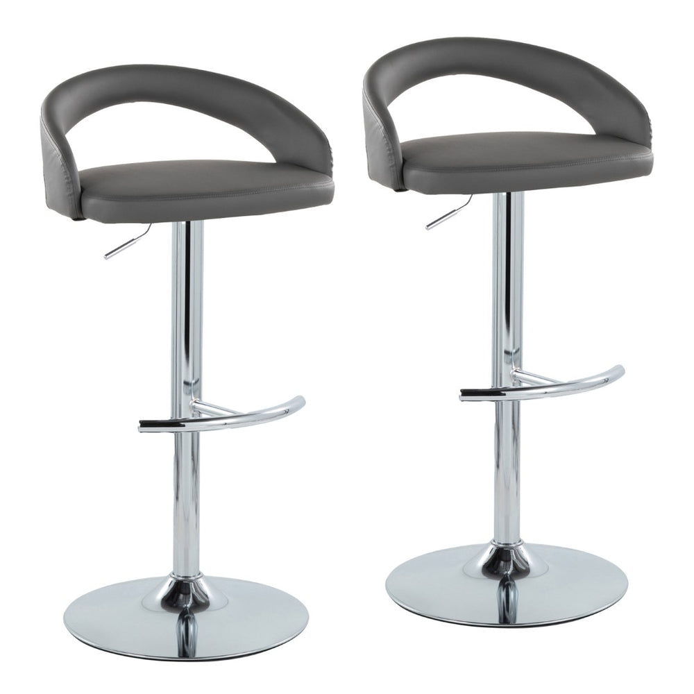 English Elm Adjustable Swivel Barstools with Chrome Base and Grey Faux Leather Set of Two B202S01987