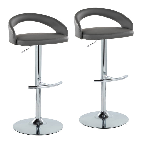 English Elm Adjustable Swivel Barstools with Chrome Base and Grey Faux Leather Set of Two B202S01987
