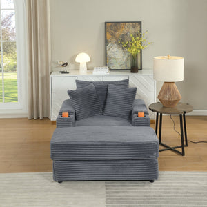 English Elm sofa Oversized Corduroy Deep-Seat Chaise with Ottoman and Lumbar Support — Plush, Sturdy Comfort Grey W1420S00009