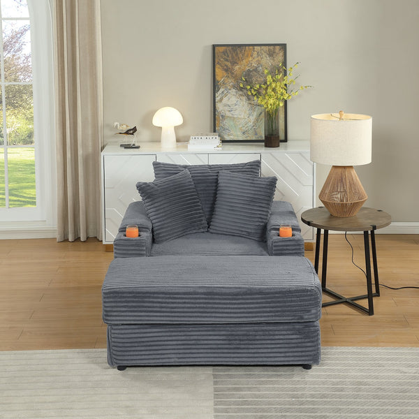 English Elm sofa Oversized Corduroy Deep-Seat Chaise with Ottoman and Lumbar Support — Plush, Sturdy Comfort Grey W1420S00009