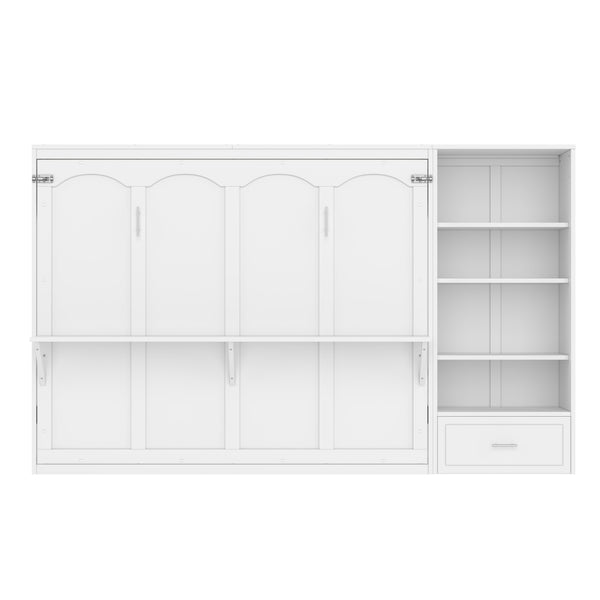 English Elm Queen Murphy Bed with Built-In Shelves, Height-Adjustable Storage & Drawer for Small Spaces White 71.6 L x 21.5 W x 6.1 H N733S309223K