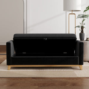 English Elm 66 Inch Sherpa Upholstered Storage Bench with Fluted Wood Base and Bolster Pillows Black+Neutral W1658P446125