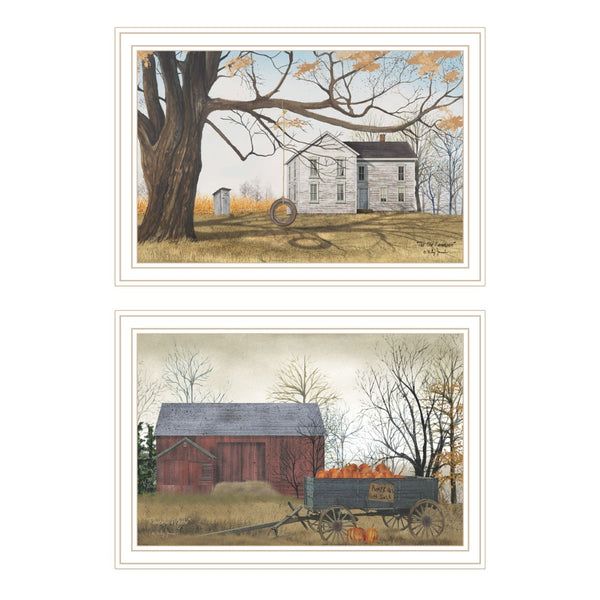 English Elm Trendy Decor 4u Billy Jacobs Farmhouse Barn Scene 2 Piece White Framed Wall Art B067P254113