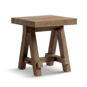 English Elm Hawthorne Reclaimed Elm Square Side Table with Trestle Base for Modern Rustic Interiors Brown B2719P474458