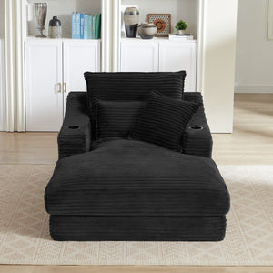 English Elm 47.24 Plush modern compression sofa with S-curve arms, cup holders, cotton lumbar pillow and deep seat comfort Black W3396P373310