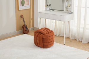 English Elm 060-Chenille Plush Knot Ottoman Stool with Foam Fill & Wooden Frame — Stylish, Comfortable Indoor Seat (No Assembly) Orange W527P239022