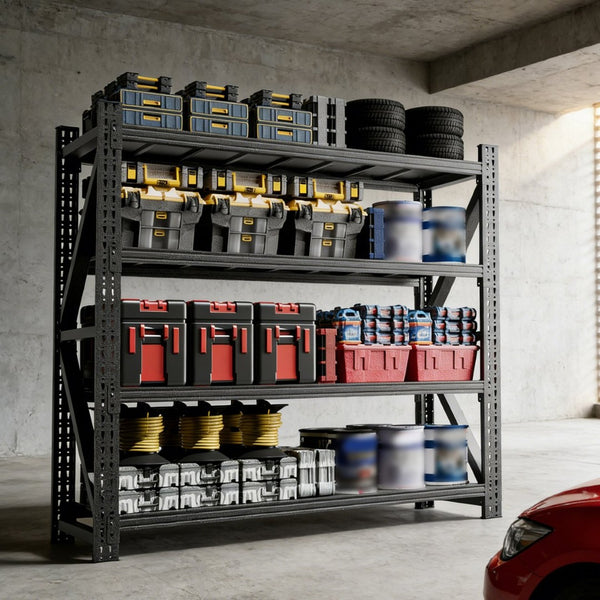 English Elm Heavy Steel Garage Shelving Unit Six Thousand Pound Industrial Storage Rack Workshop W2735S00002