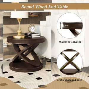 English Elm Retro Solid Wood Coffee Table Set 3-Piece with 44" Oval Coffee Table & Round End Tables, Sturdy X-Legs, Waterproof Surface Espresso W1202S00010