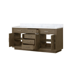 English Elm Grey Oak Double Bath Vanity 72" W With Carrara Marble Top – Elegant Design & Ample Storage Solutions B2731P257782