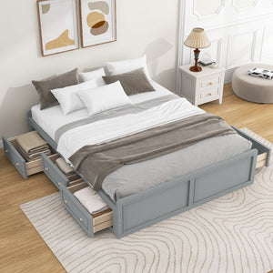 English Elm Wood Queen Platform Bed Solid Pine Frame Six Storage Drawers No Box Spring Needed Gray N709P241723E-1