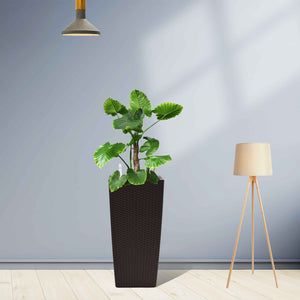 English Elm Pack of 2 Tall Square Faux Rattan Outdoor Planters with Auto Watering Patio Porch Set Brown W3213P311469