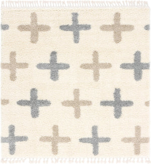 Unique Loom Hygge Shag Positive Machine Made Geometric Rug Ivory, Beige/Gray 8' 0" x 8' 0"