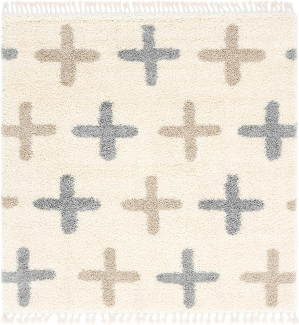 Unique Loom Hygge Shag Positive Machine Made Geometric Rug Ivory, Beige/Gray 8' 0" x 8' 0"