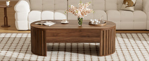 English Elm U-Can Elliptical Lift Top Coffee Table with Hidden Storage, Hydraulic Lift, Wood-Grain Modern Design Brown N724P308481D