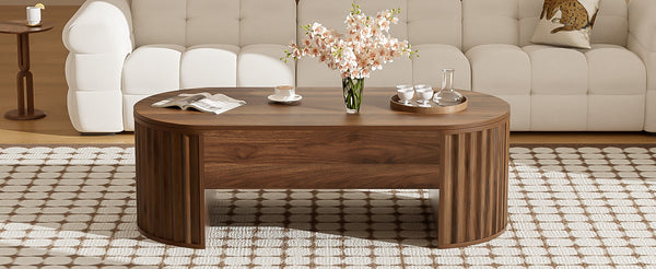 English Elm U-Can Elliptical Lift Top Coffee Table with Hidden Storage, Hydraulic Lift, Wood-Grain Modern Design Brown N724P308481D