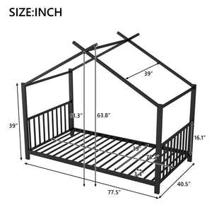 English Elm Twin Metal House Platform Bed with Slat Kit for Kids Sleepovers Sturdy Frame Elegant Silhouette 63.8"H Black MF322835AAB