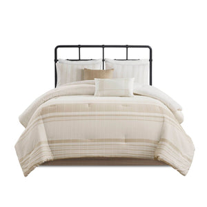 English Elm 6-piece Cotton Dobby Full Comforter Set Tropical Coastal Embroidered Pillow Accents B035P463271