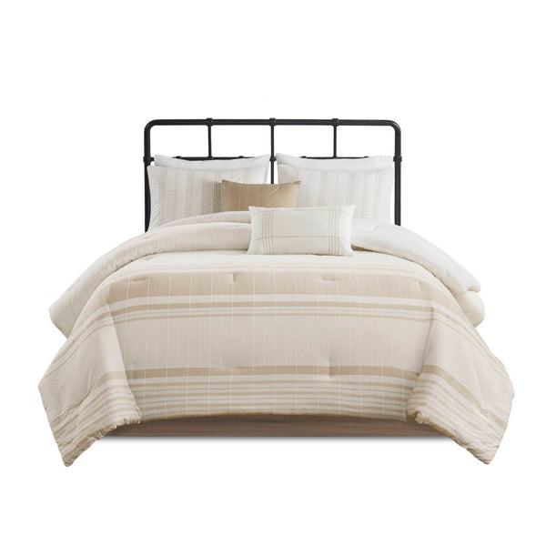 English Elm 6-piece Cotton Dobby Full Comforter Set Tropical Coastal Embroidered Pillow Accents B035P463271