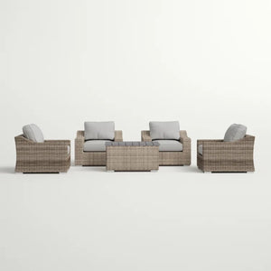 English Elm LSI 5-Piece All-Weather Wicker Sectional Seating Set with Thick Gray Cushions, Rust-Resistant Frame B120S00074