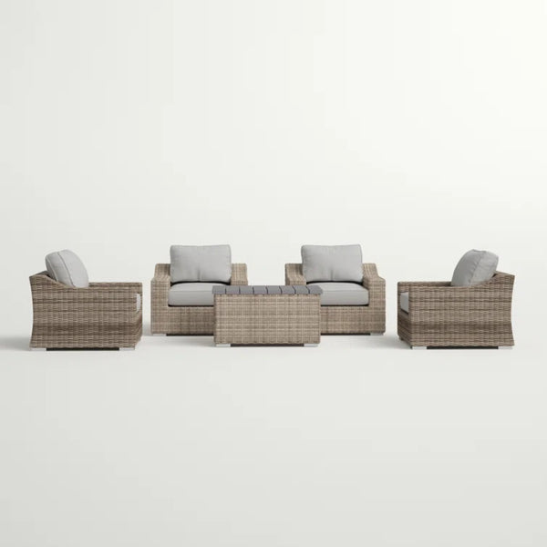 English Elm LSI 5-Piece All-Weather Wicker Sectional Seating Set with Thick Gray Cushions, Rust-Resistant Frame B120S00074