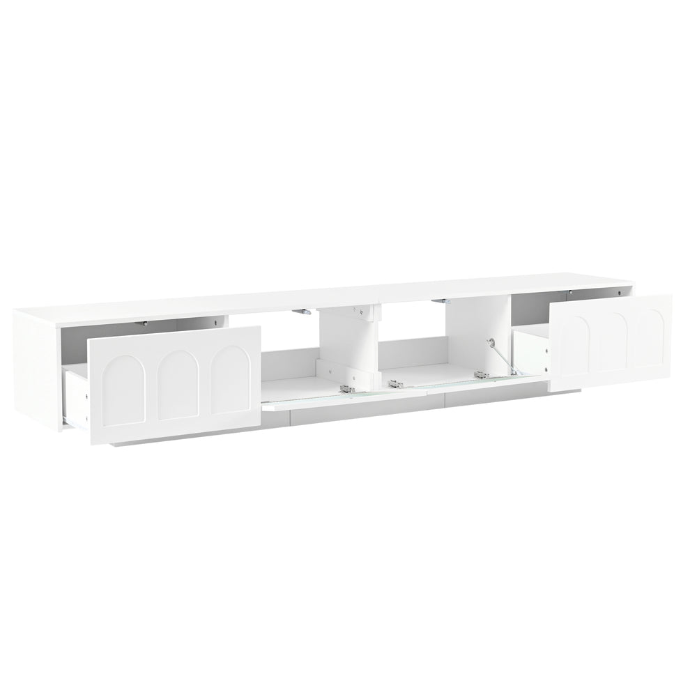 English Elm ON-TREND TV Stand with App-Controlled RGB LED, Fluted Tempered Glass Arched Doors, Sleek Media Console White WF531672AAK