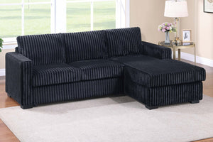 English Elm Modern Corduroy Upholstered L-shape Sectional Sofa with Plush Cushions for Living Room Black B011P430088