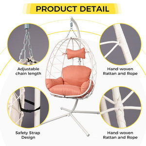 English Elm Hanging Egg Swing Chair Pe Wicker Stand Included Ergonomic Cradle for Patio or Bedroom T5880P497560