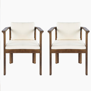 English Elm Outdoor Acacia Wood Dining Chairs Set of 2 with Cushions and Curved Arms Brown,Cream N768P372905B