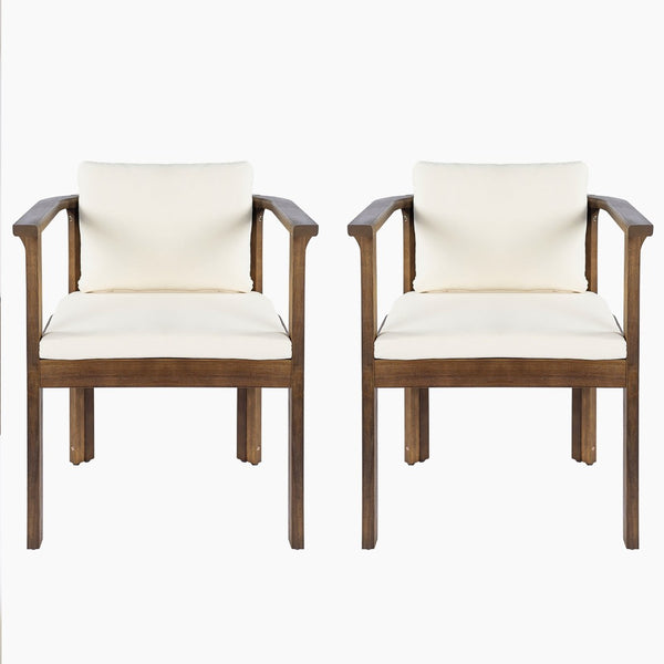 English Elm Outdoor Acacia Wood Dining Chairs Set of 2 with Cushions and Curved Arms Brown,Cream N768P372905B