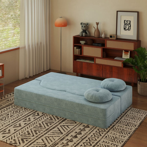 English Elm Folding Foam Futon Sofa Sleeper Twin Size Floor Lounger for Guest or Studio Use Light Blue W2353P388489