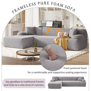 English Elm U_Style Modern Large L-Shape Modular Sectional Sofa with Foam+Pocket Spring Comfort, 3-Seater Lounge Gray WY000416AAE